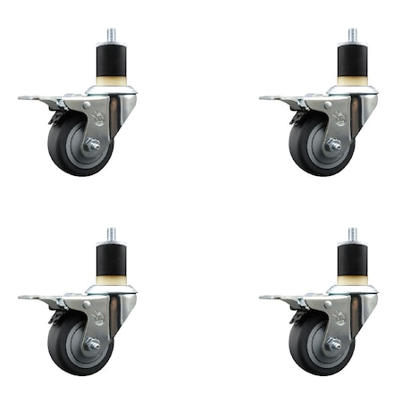 Service Caster 3'' Thermoplastic Rubber Swivel 1-7/8'' Expanding Stem Caster Set Total Lock Brake, 4PK SCC-EXTTL20S314-TPRB-178-4